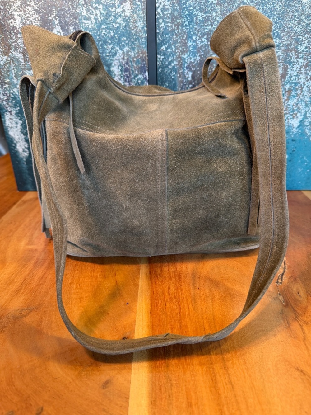 Vintage Boho Western Suede Leather Fringe Shoulder Bag Olive Green - Picture 15 of 17